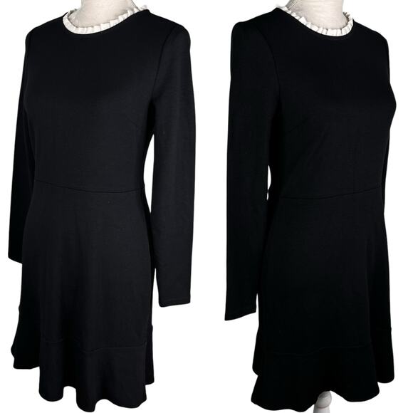 Loft Dress Black 4P Petite Stretch LBD Ruffle Neck LS New - Picture 4 of 14